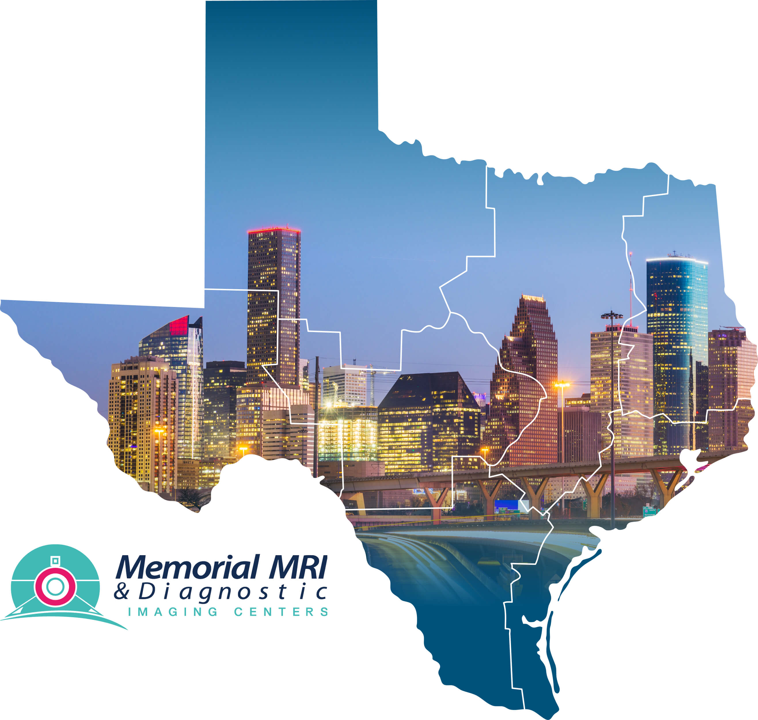 Cars streaking fast on a freeway in front of the Downtown Houston, Texas skyline